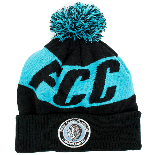 FCC BEANIE IN BLACK AND TEAL